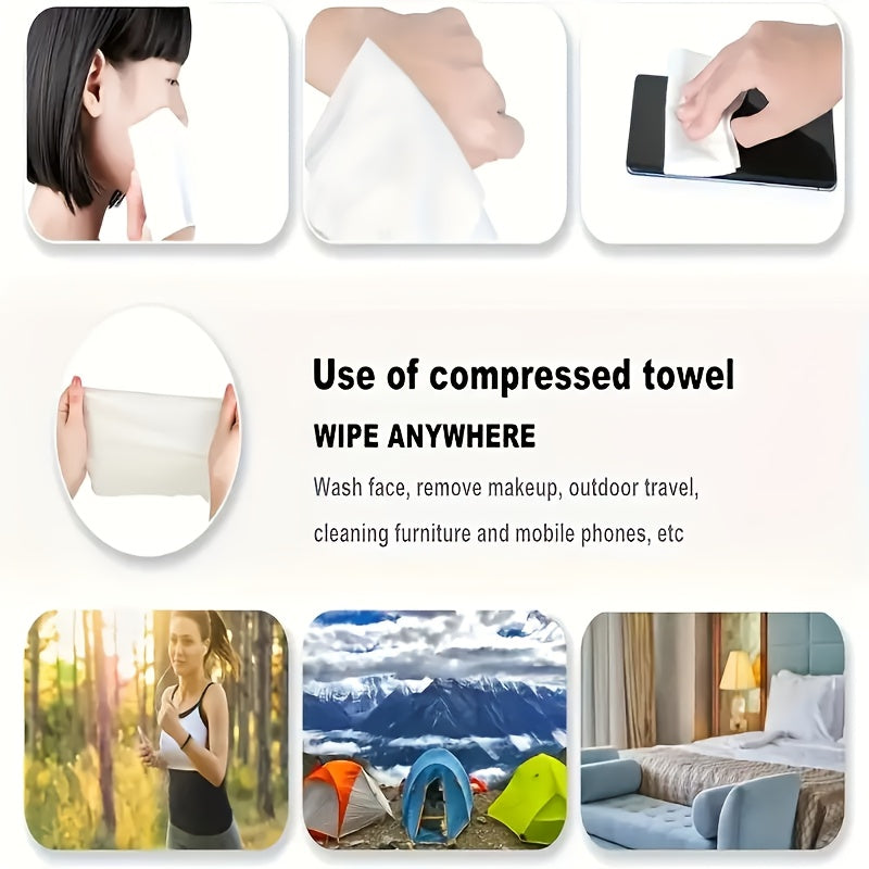 50-Pack Portable Compressed Towels, Disposable Facial Cleansing Soft Press Towels, Unscented, 100% Polyester, Chemical-Free, Unisex-Adult, Suitable for All Skin Types
