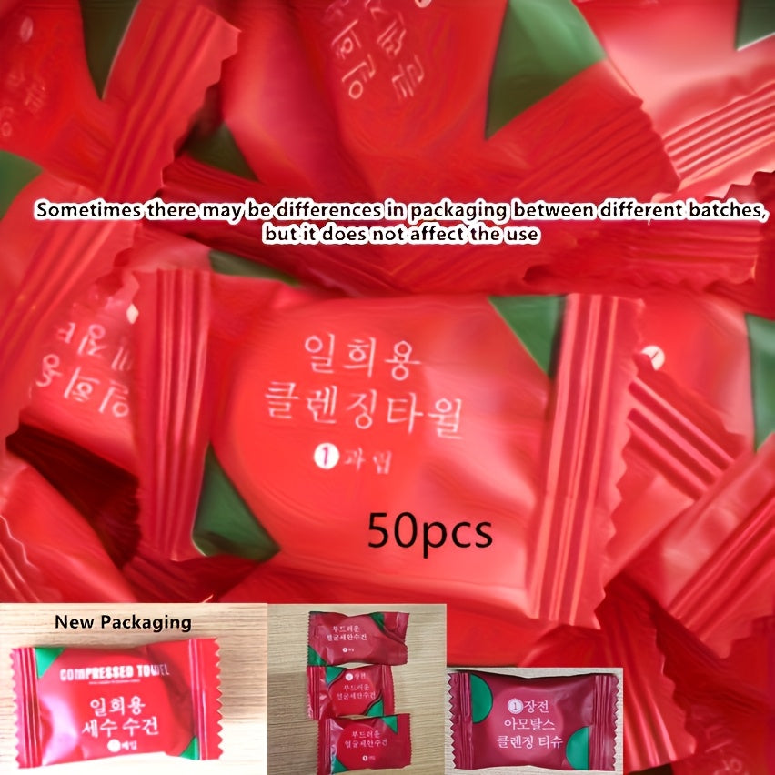 20/50pcs Disposable Compressed Towel, Travel Portable Package Face Towel, Female Portable Pure Thickened Candy Cleansing Towel, Compressed Small Square Towel