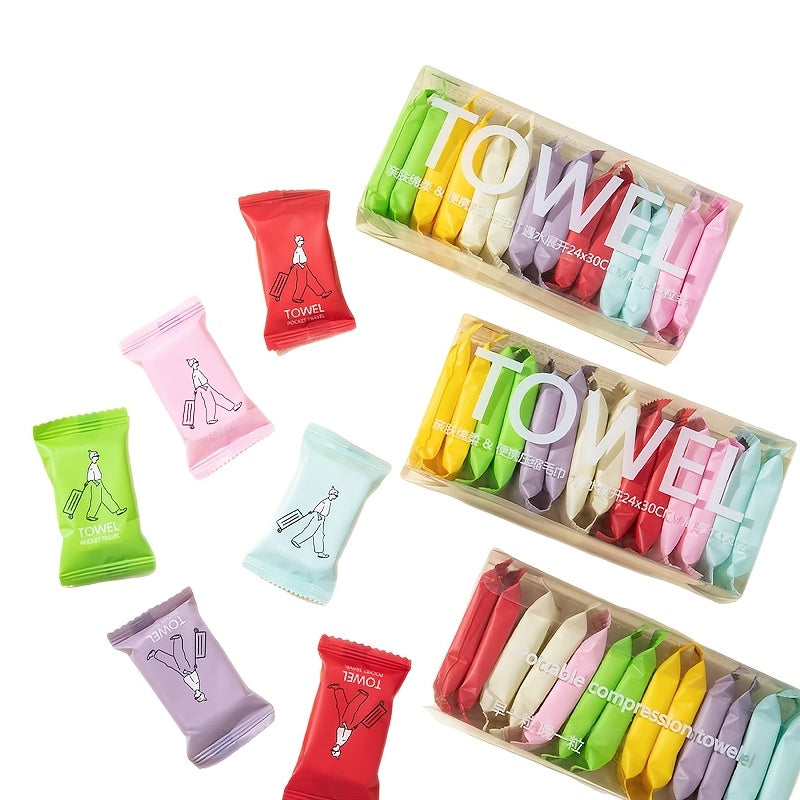 Multicolor Compressed Disposable Towel - Portable Thickened Travel Towel, Multi-Purpose, Dry And Wet Use, Suitable for Travel, Camping And Outdoor Activities, Convenient to Carry, Easy to Use, Random Packaging Color